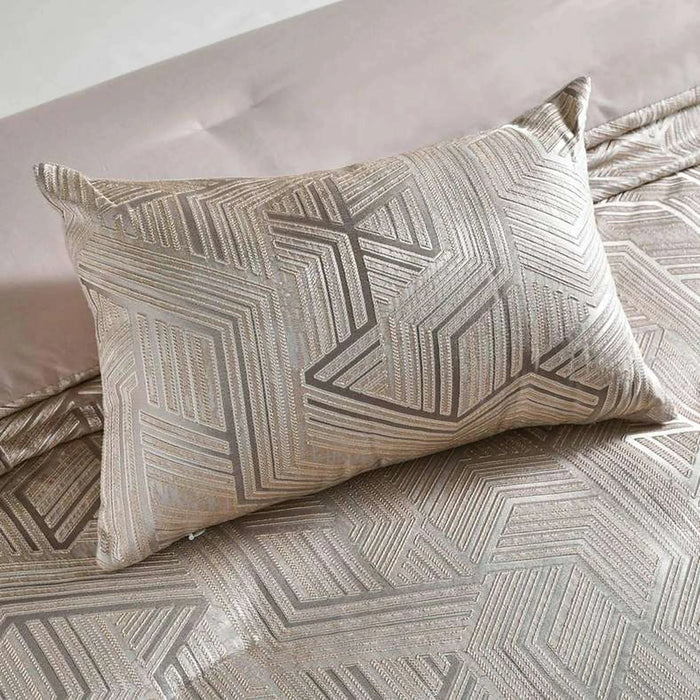 Modern Geo Jacquard  6 Piece King Comforter Set-240X260Cm- Beige