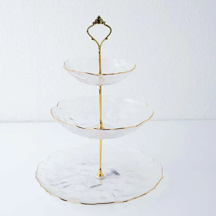 Moetz 3-Tier Cake Stand With Gold Rim 26X14X36Cm -Clear