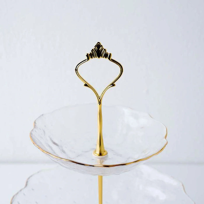 Moetz 3-Tier Cake Stand With Gold Rim 26X14X36Cm -Clear