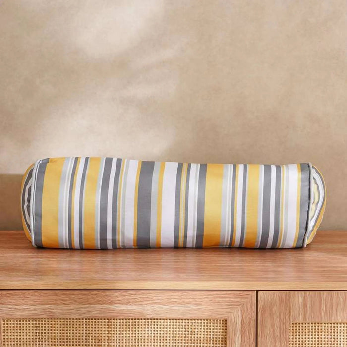 Mono Stripe Printed Water Repellant Outdoor Filled Bolster 50X18Cm - Grey/Yellow Pan Home