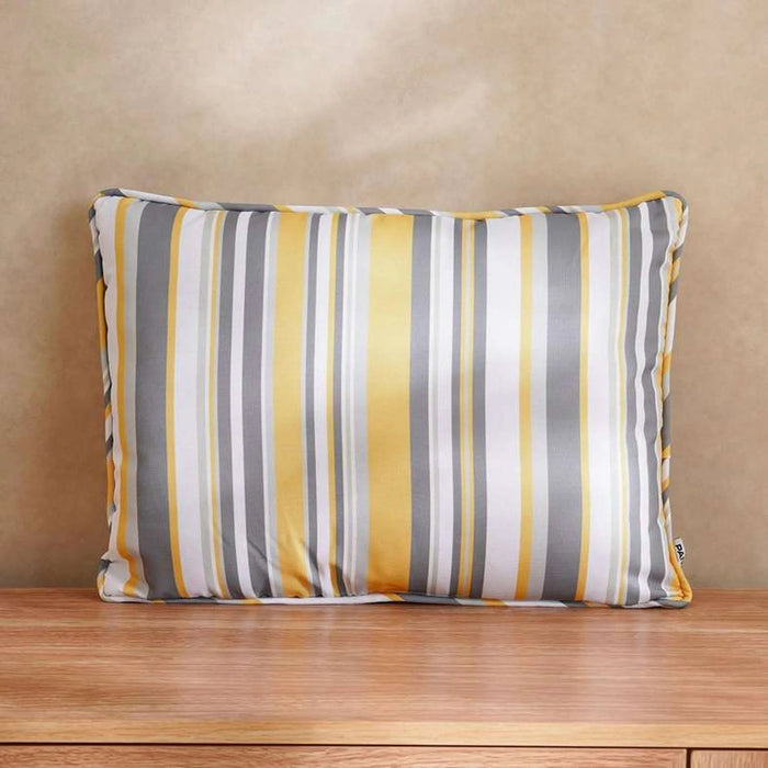 Mono Stripe Printed Water Repellant Outdoor Filled Cushion 45X33Cm - Grey/Yellow Pan Home