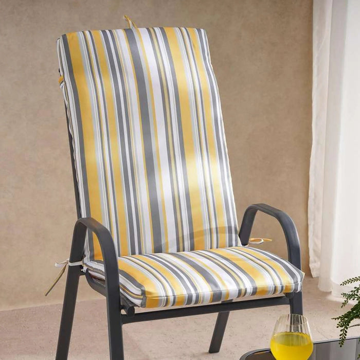 Mono Stripe Printed Water Repellant Outdoor Sun Lounger Seat Pad 45X114X5Cm - Grey/Yellow Pan Home