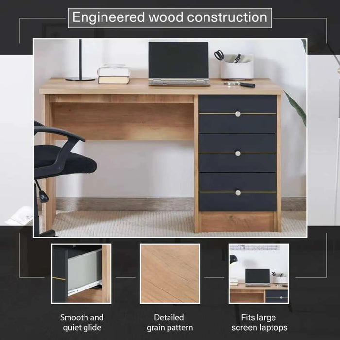 Moravia Office Desk With Pedestal -Natural Black