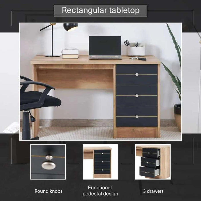 Moravia Office Desk With Pedestal -Natural Black