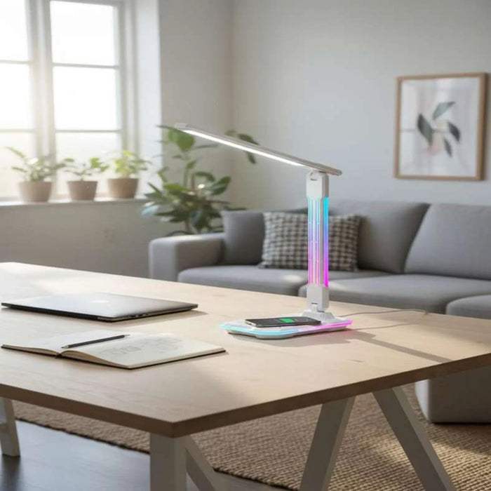 Mugen Multi Function Gaming Desk Lamp With Rgb Light & 10W Wireless Charging 12X18X41.4Cm - White