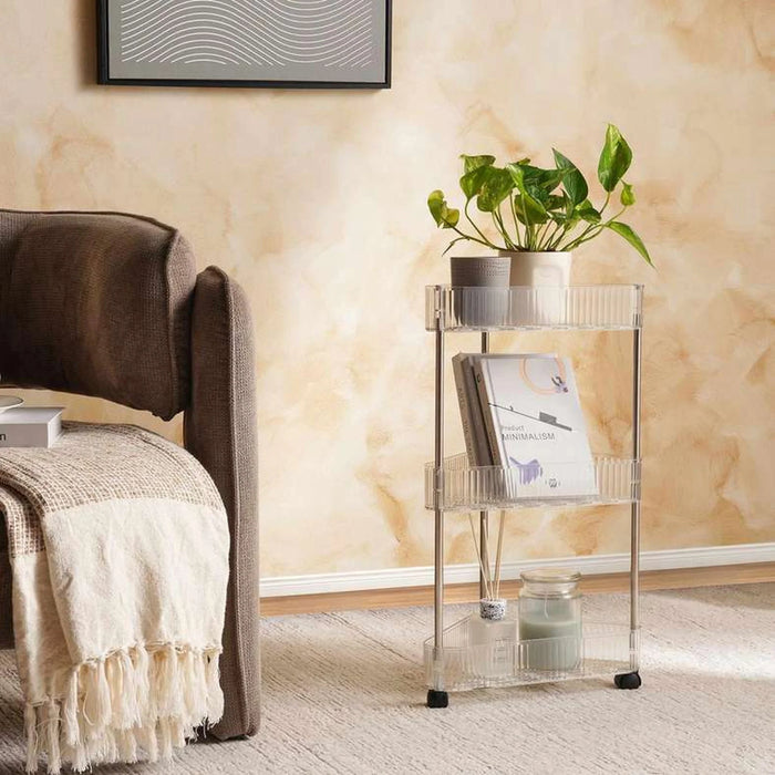 Multiutility Corner Storage Rack With Wheels-25.5X22X61.3 Cm-Clear