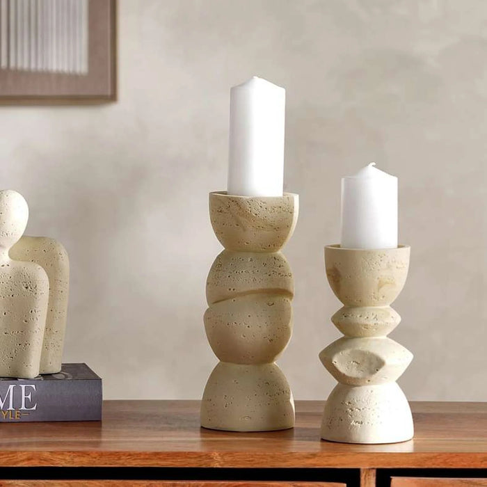 Naim Polyresin Candle Holder 10.5X10.5X25Cm - Beige