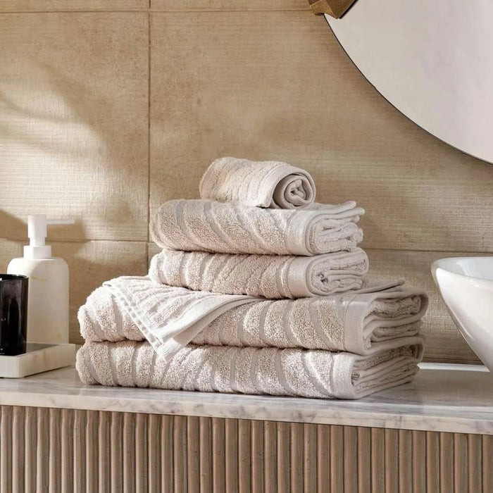 Nathan Wave 6 Piece Solid Dyed Jacquard Towel Set- Beige