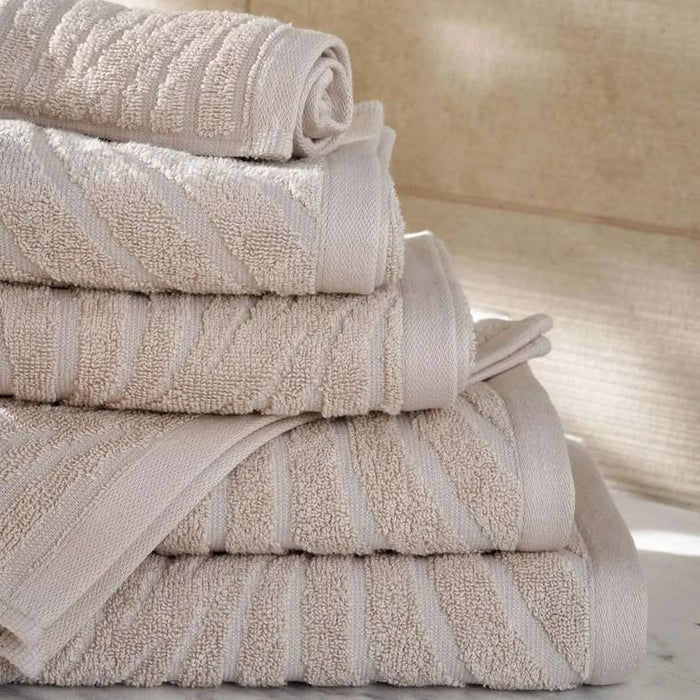 Nathan Wave 6 Piece Solid Dyed Jacquard Towel Set- Beige