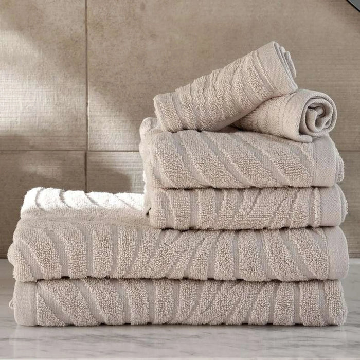 Nathan Wave 6 Piece Solid Dyed Jacquard Towel Set- Beige