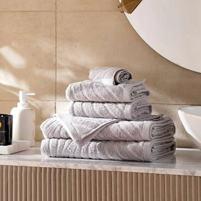 Nathan Wave 6 Piece Solid Dyed Jacquard Towel Set - Grey