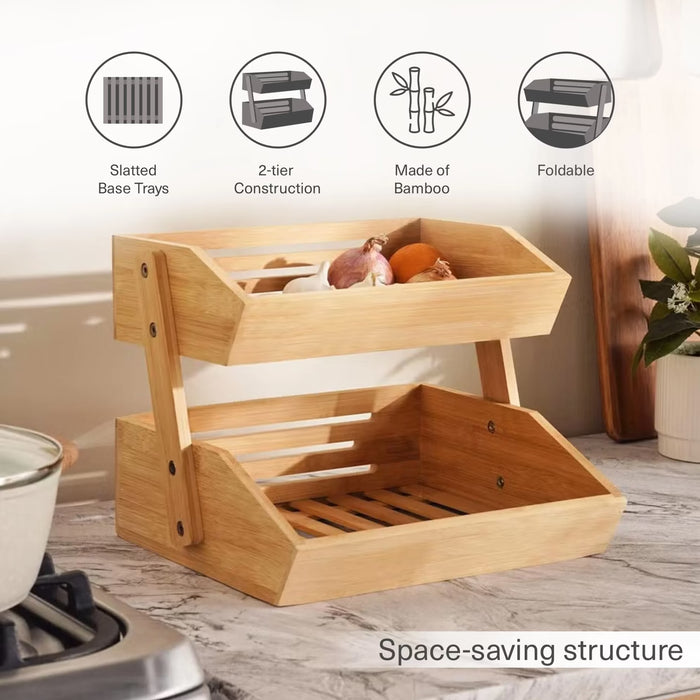 Natura 2-Tier Bamboo Kitchen Storage Rack 32.8X28X25Cm -Natural