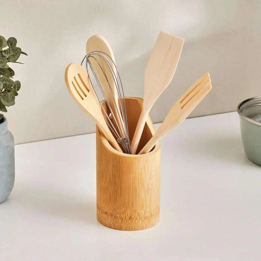 Natura 5-Piece Bamboo Kitchen Utensils Set With Holder - Natural Pan Home