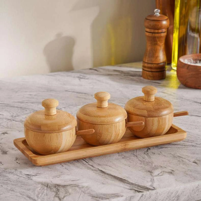 Natura 6-Piece Bamboo Condiment Serving Set With Tray 25.3X8.8X10Cm -Natural