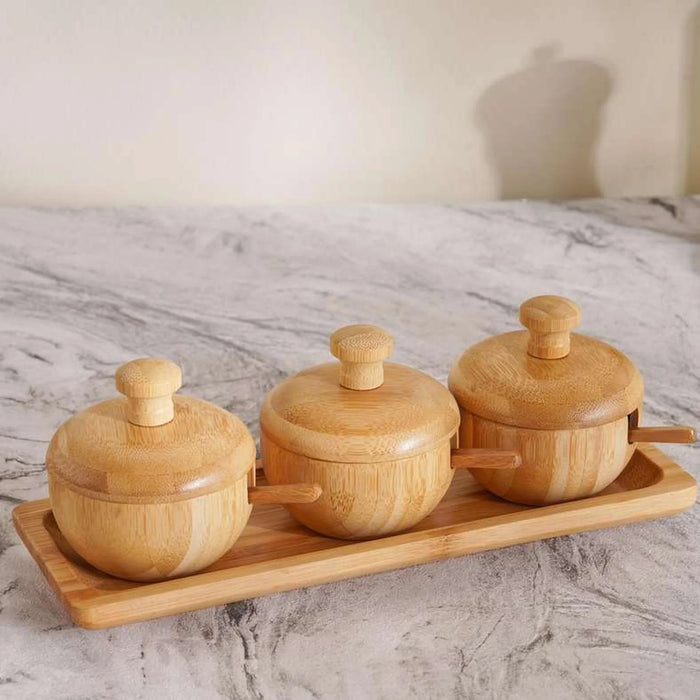 Natura 6-Piece Bamboo Condiment Serving Set With Tray 25.3X8.8X10Cm -Natural