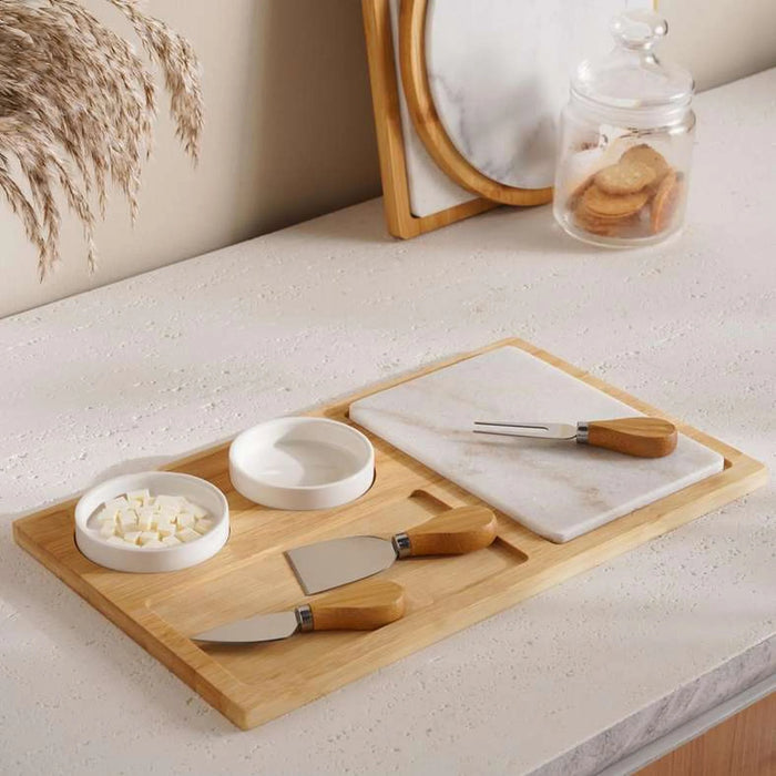 Natura 7-Piece Cheese Serving Set 40X23X3Cm -Natural & White