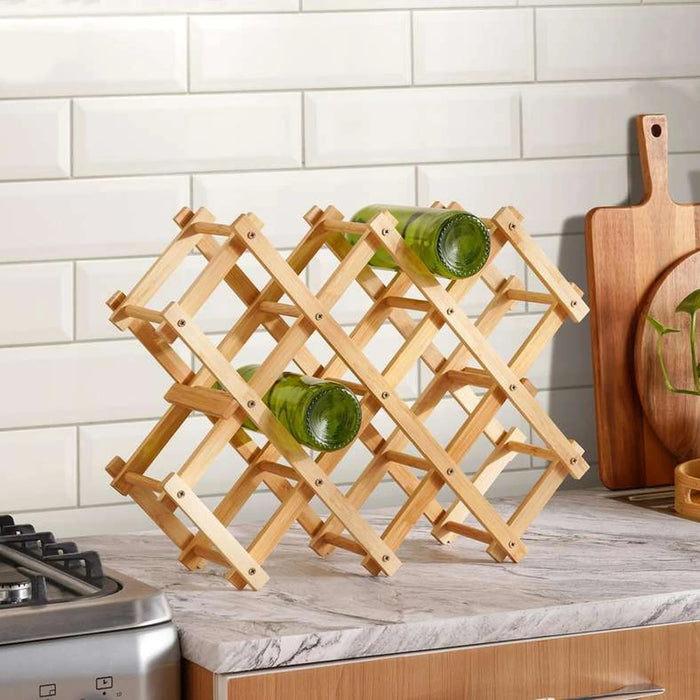 Natura Bamboo 10-Bottle Foldable Holder Rack 50X15X37Cm -Natural