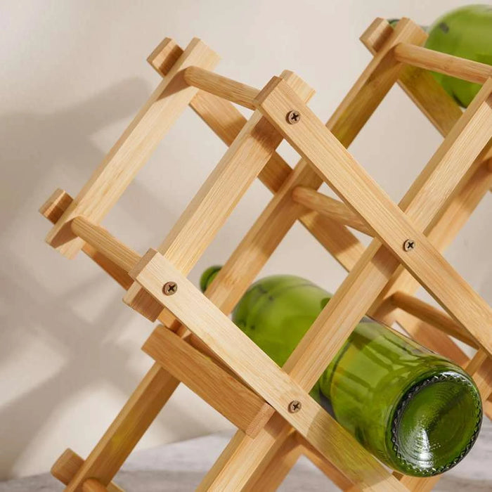 Natura Bamboo 10-Bottle Foldable Holder Rack 50X15X37Cm -Natural