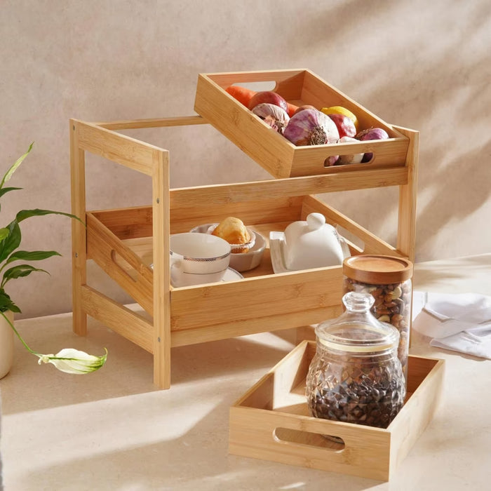 Natura Bamboo 3-Piece Kitchen Basket With Stand - Natural