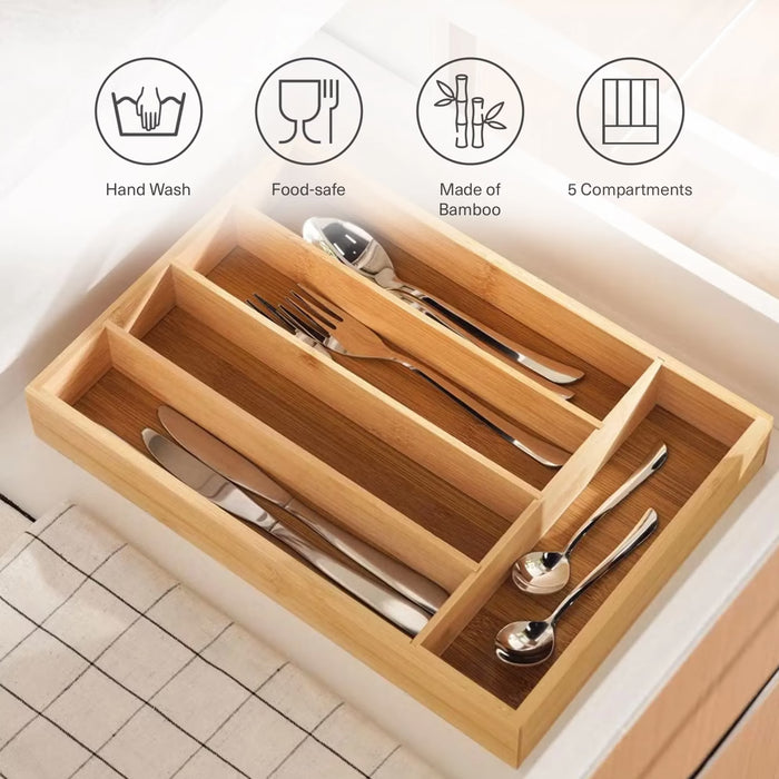 Natura Bamboo 5 Compartment Cutlery Organizer 36X25X5Cm -Natural