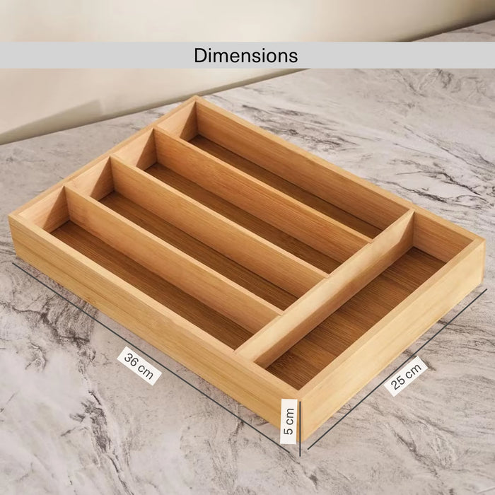 Natura Bamboo 5 Compartment Cutlery Organizer 36X25X5Cm -Natural
