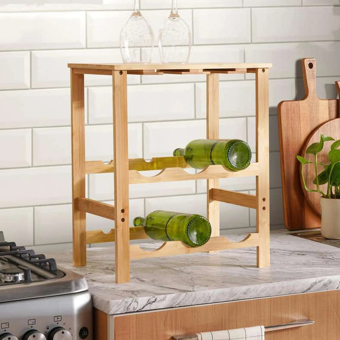 Natura Bamboo 6-Bottle Rack Stand With Stemware Holder 40X25X47Cm -Natural