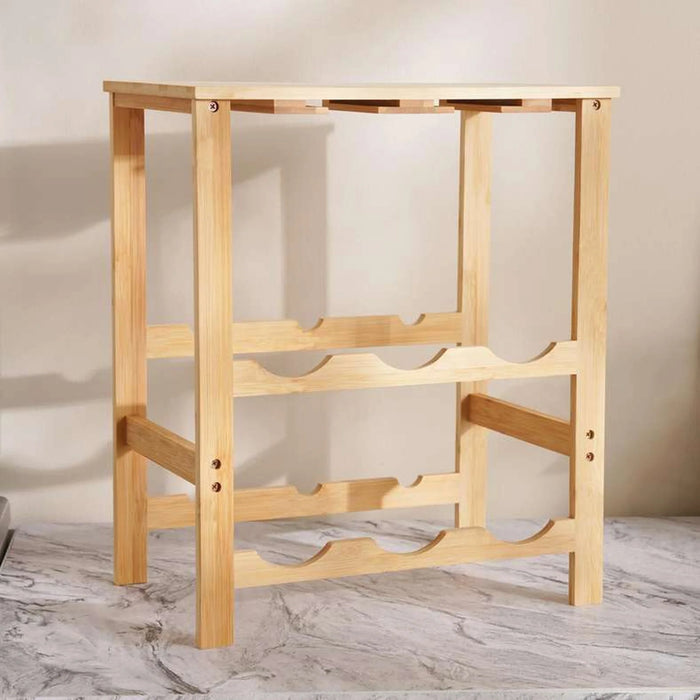 Natura Bamboo 6-Bottle Rack Stand With Stemware Holder 40X25X47Cm -Natural