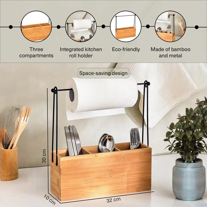 Natura Bamboo Caddy With Kitchen Roll Holder 32X10X30Cm - Natural