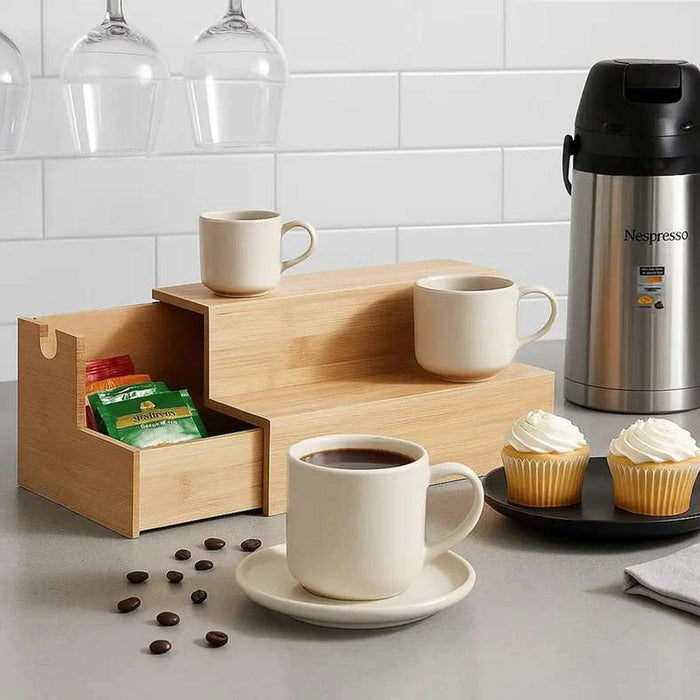 Natura Bamboo Mug Stand With Tea Bag Coffee Capsule Storage 15Cm - Natural Pan Home