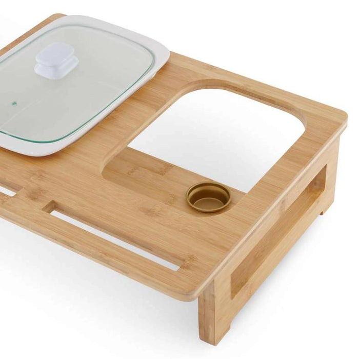 Natura Dual Rectangular Food Warmer With Bamboo Stand 3.3L - White