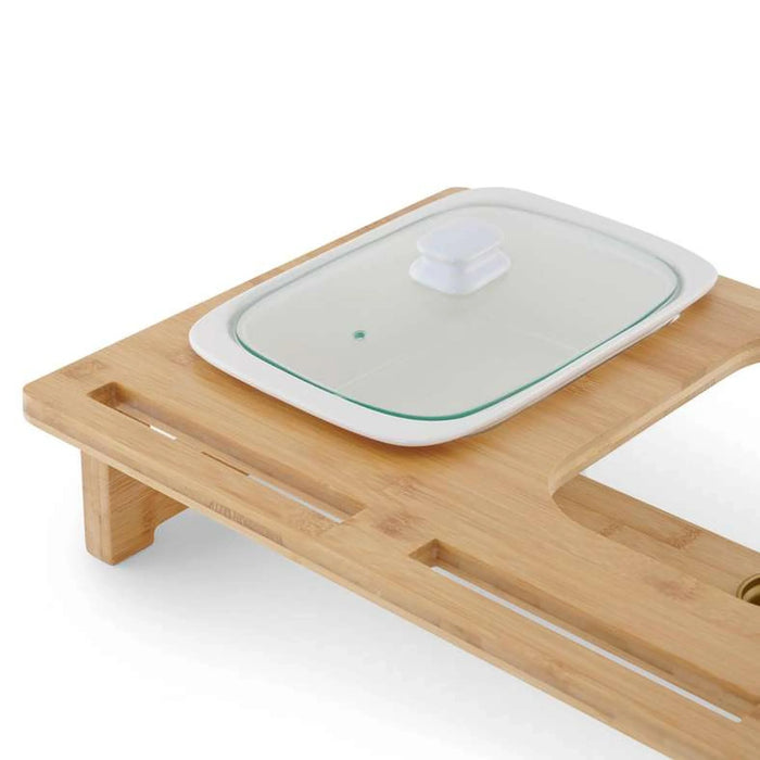Natura Dual Rectangular Food Warmer With Bamboo Stand 3.3L - White