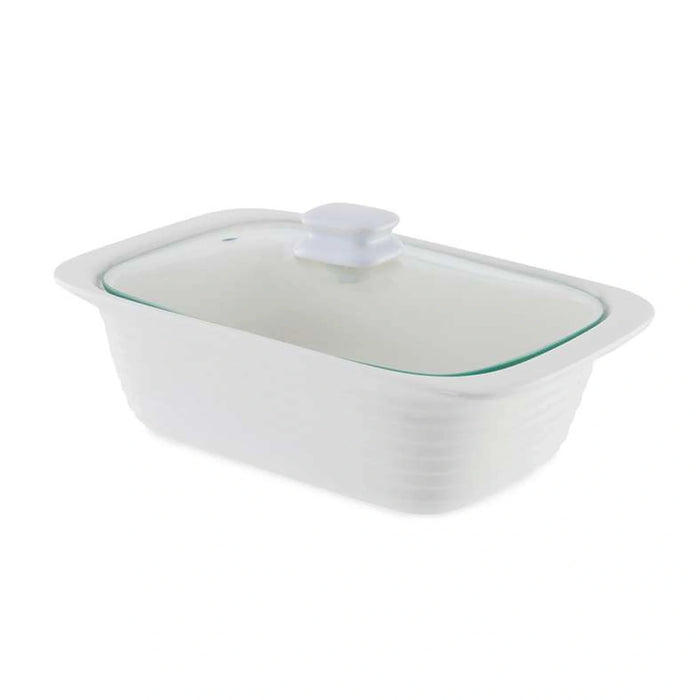 Natura Dual Rectangular Food Warmer With Bamboo Stand 3.3L - White