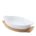 Natura Oval Baking Dish With Bamboo Base 1.4L- White Pan Home