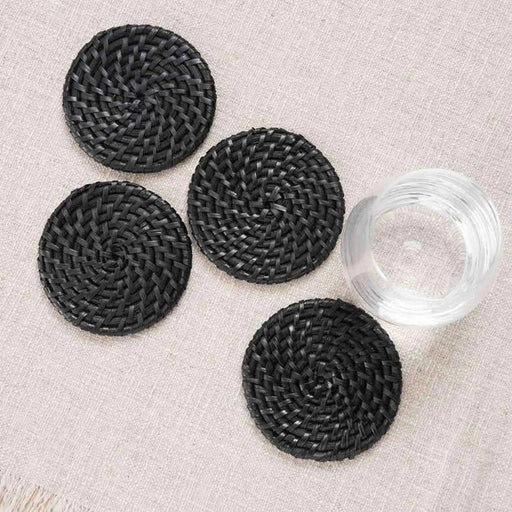 Natura Rattan 4-Piece Coaster Dia11X1Cm - Black Pan Home
