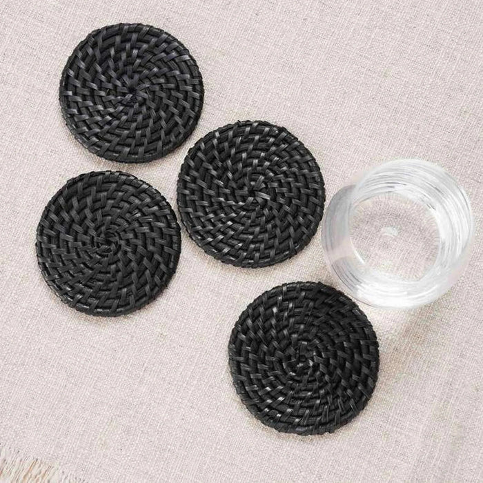 Natura Rattan 4-Piece Coaster Dia11X1Cm - Black Pan Home