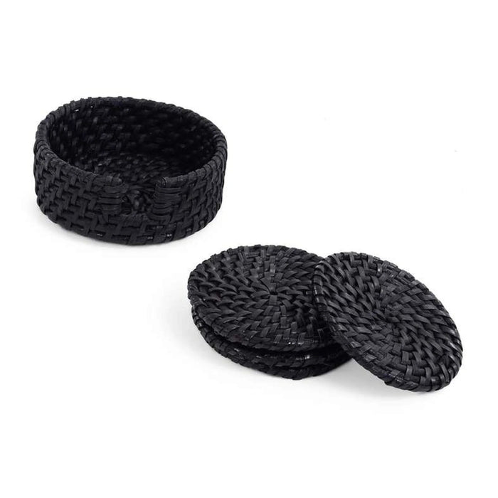 Natura Rattan 4-Piece Coaster Dia11X1Cm - Black Pan Home