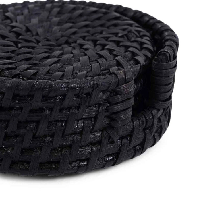 Natura Rattan 4-Piece Coaster Dia11X1Cm - Black Pan Home
