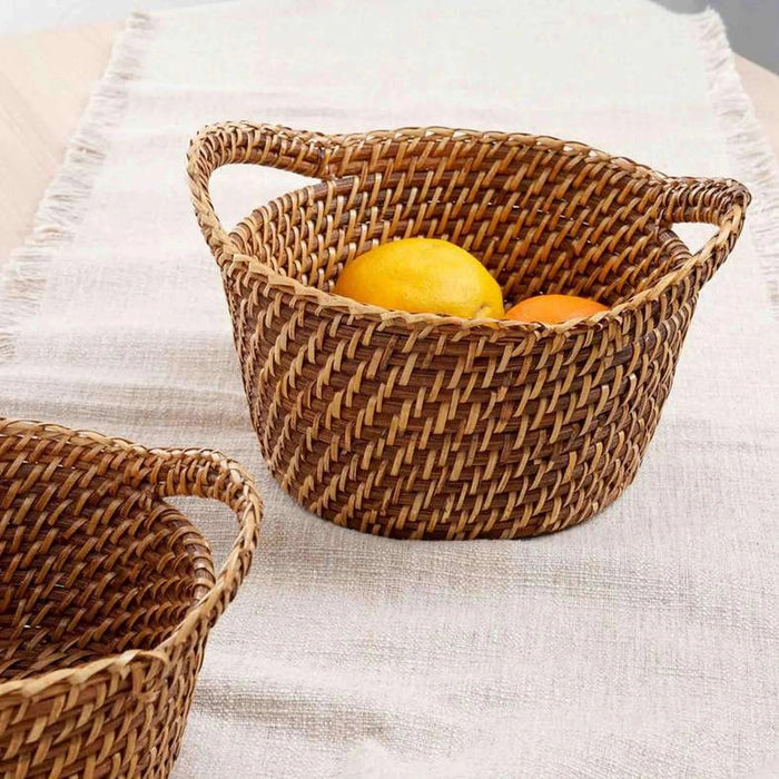 Natura Rattan Basket With Handle Dia17X7.6Cm - Honey Brown Pan Home