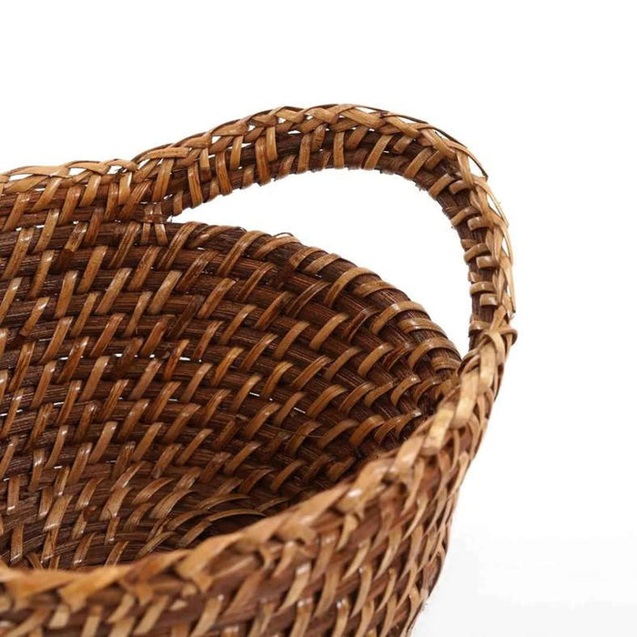 Natura Rattan Basket With Handle Dia17X7.6Cm - Honey Brown Pan Home