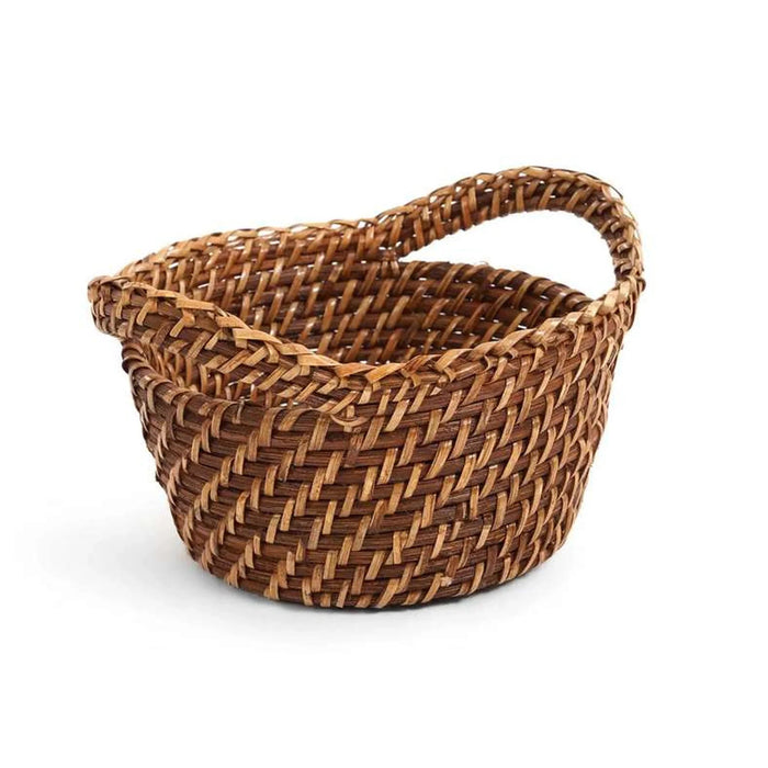 Natura Rattan Basket With Handle Dia17X7.6Cm - Honey Brown Pan Home