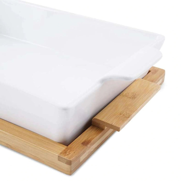 Natura Rectangular Baking Dish With Bamboo Lid 1.4L- White Pan Home