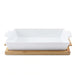 Natura Rectangular Baking Dish With Bamboo Lid 1.4L- White Pan Home