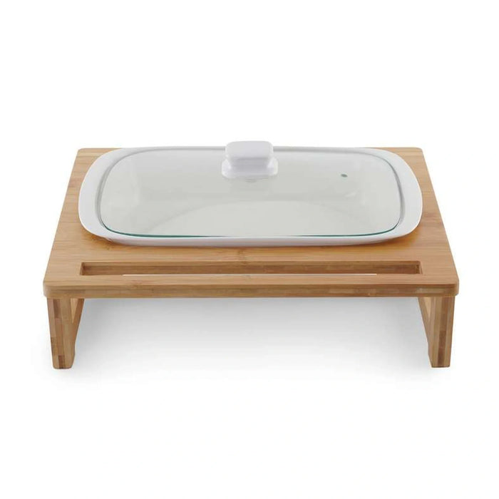 Natura Rectangular Food Warmer With Bamboo Stand 3L - White