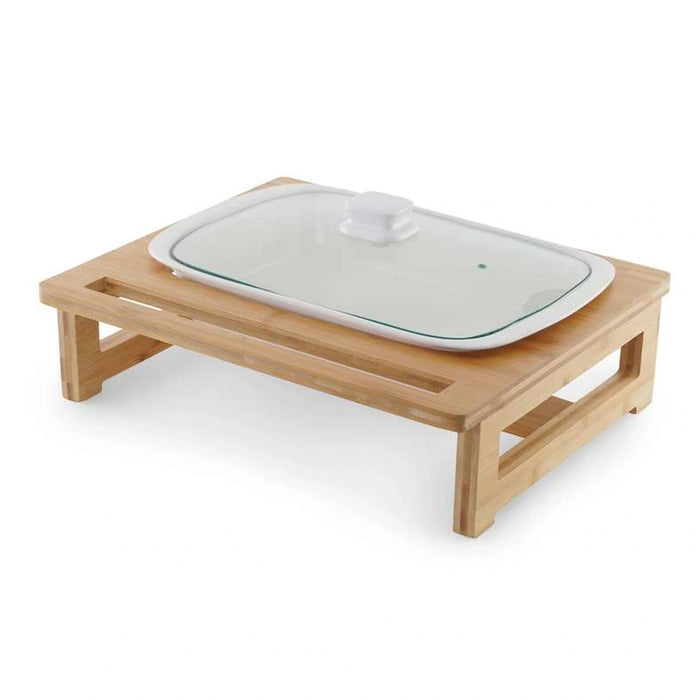 Natura Rectangular Food Warmer With Bamboo Stand 3L - White