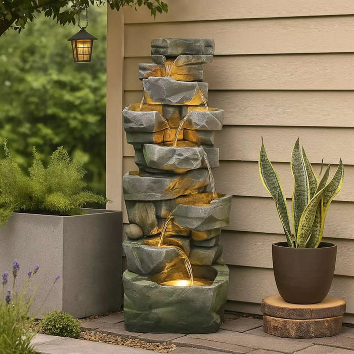 Nebraska Polyresin Fountain 55X41X147Cm- Grey Pan Home