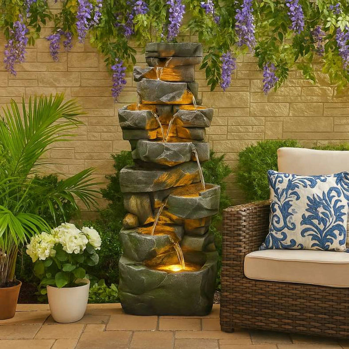 Nebraska Polyresin Fountain 55X41X147Cm- Grey Pan Home