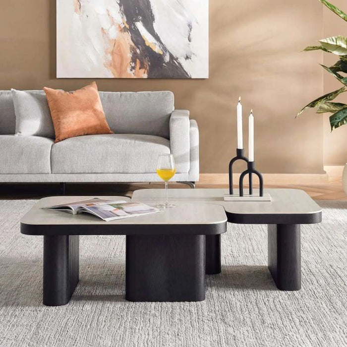 Neil Coffee Table Set Of 2 Ceramic - Beige Black