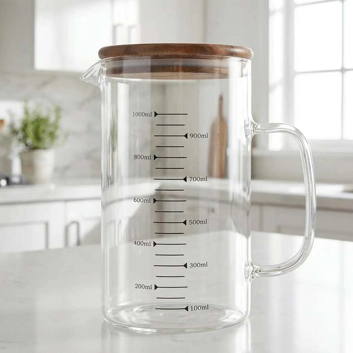 Neoflam Borosilicate Glass Measuring Mug With Lid 1L -Clear Pan Home