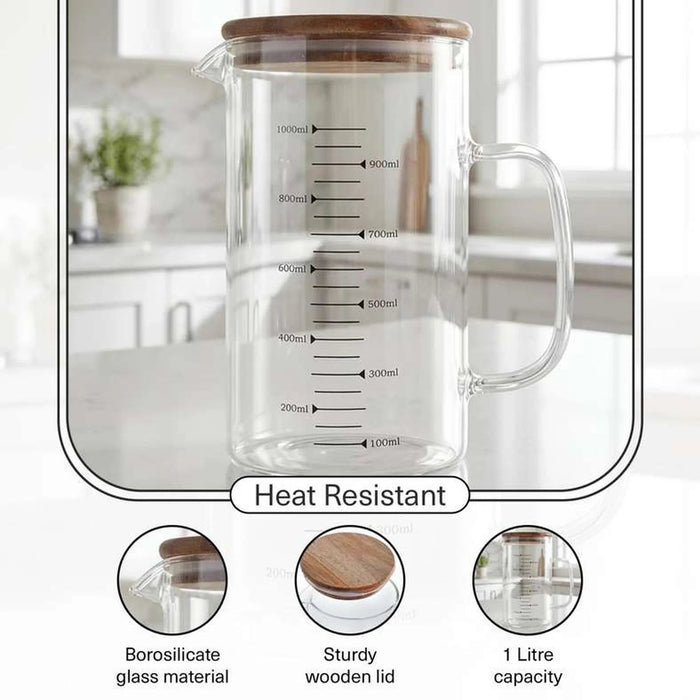Neoflam Borosilicate Glass Measuring Mug With Lid 1L -Clear Pan Home