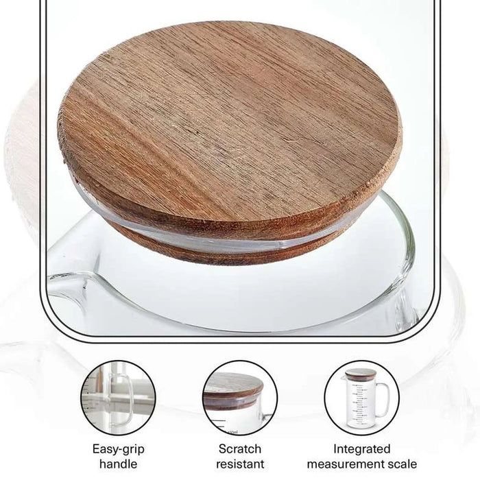 Neoflam Borosilicate Glass Measuring Mug With Lid 1L -Clear Pan Home